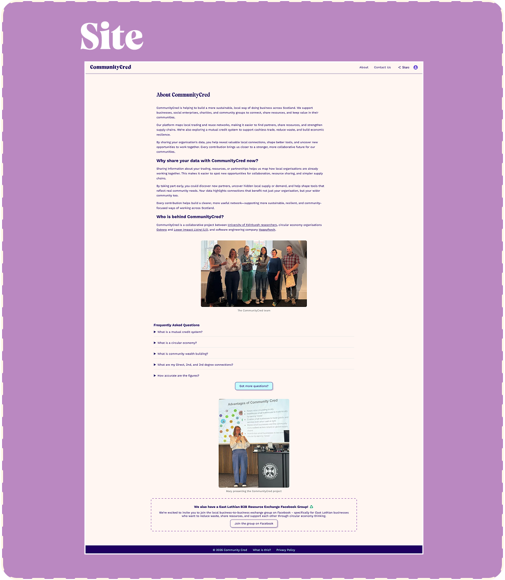 Screenshot of CommunityCred's About page